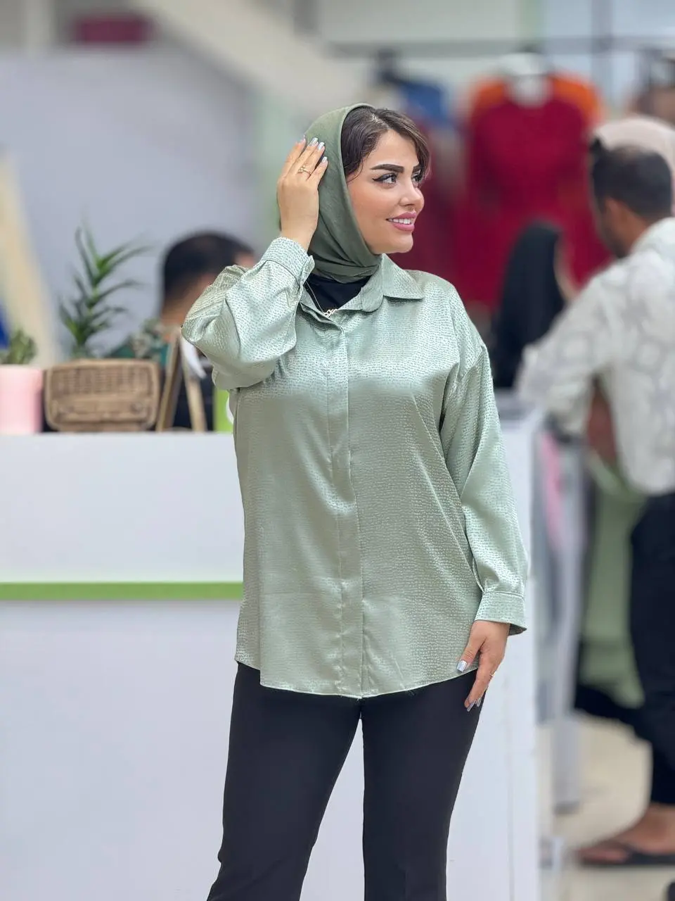 شومیز ساتن ژاکارد طرحدار اجری